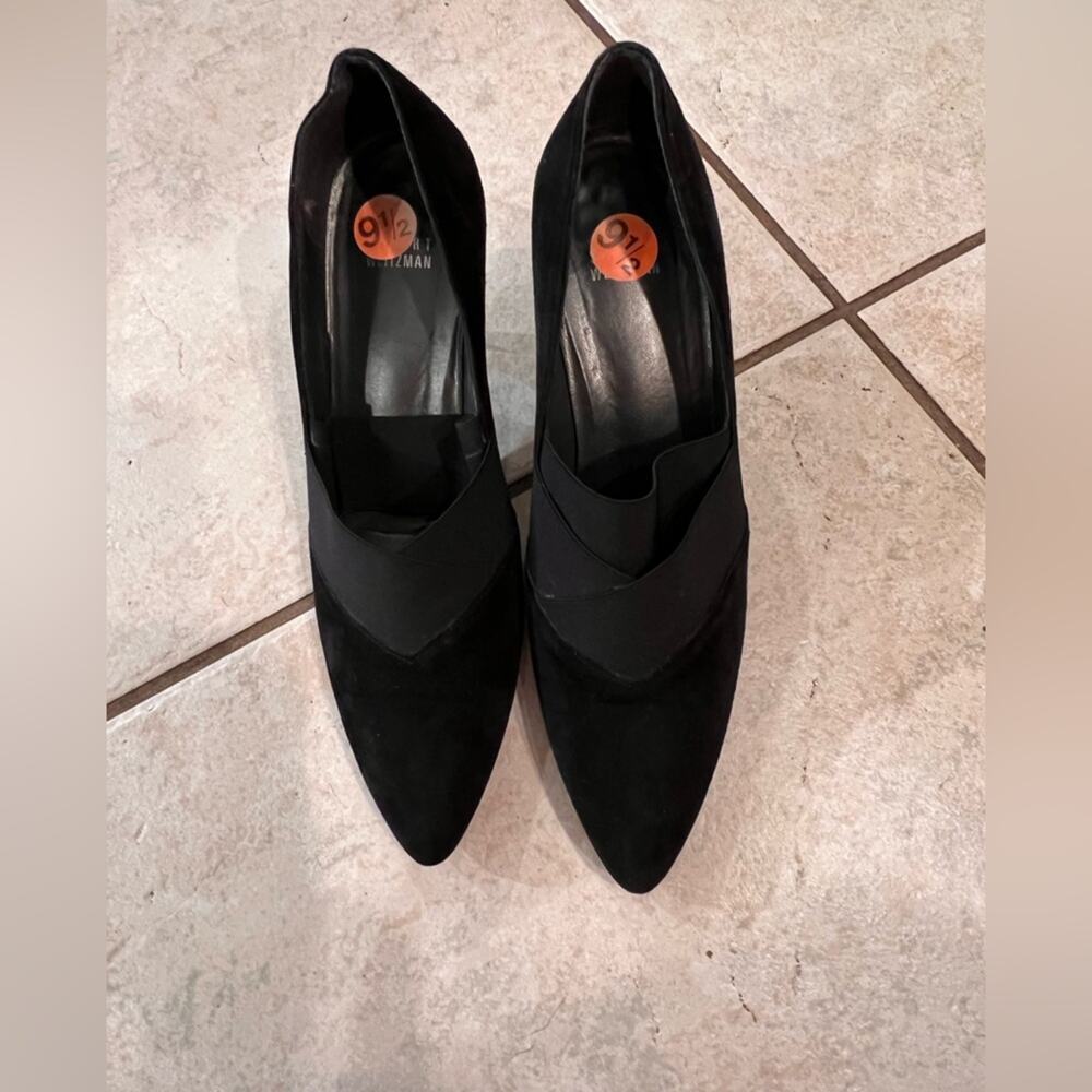 Stuart weitzman black suede pointed toe pimps size 9.5